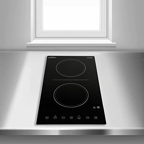 Summit Appliance Cr2B15T1Btk15 115V 2-Burner Radiant Cooktop In Black Ceramic Schott Glass Surface With Digital Touch Controls & Stainless Steel Frame To Allow Installation In 15" Wide Counter Cutouts #TOP6