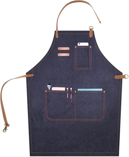 RYRYR Delantal de trabajo, carpinteros, trabajadores de la madera, delantales de herramientas for hombres, tienda de lona con correas ajustables, barbería, cocina, jardinero, cafetería(Blue)