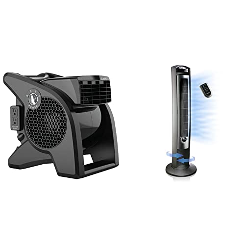 Lasko High Velocity Pro-Performance Pivoting Utility Fan For Cooling, Ventilating, Exhausting And Drying At Home, Job Site And Work Shop, Black Grey U15617 & Household Tower Fan, 42%22, Silver T42951 #TOP4