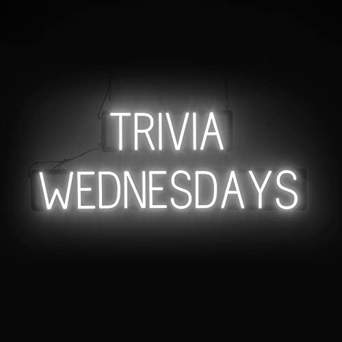Image of SpellBrite LED Neon TRIVIA WEDNESDAYS Sign for Business - White, 41 inch x 15 inch | Ultra-Bright Click-Together Signage for Bars & Restaurants, with Visibility from 500 ft - 8 Animations, 6 Brightness Levels