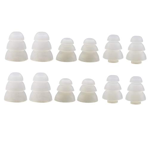 Motanar Triple Flange Ear Tip, 6 Pairs S/M/L Size Triple Three Flange Noise Isolate Silicone Cushion Ear Bud Tips with 4mm Connector Hole, Fit for Most in Ear Earphone (Clear(SML))