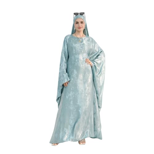 Prlemend Women Prayer Abaya Dubai Bat Sleeve Dress Islamic Printed Long Robe with Belt