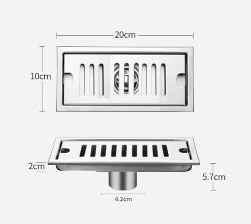 Bodenablauf rechteckig 30x10 cm aus Edelstahl - Duschgitter Geruchshemmend Rostfrei für Bad, WC, Badewanne, Garten - Abflusssieb für Fliesen - Art. 3213961