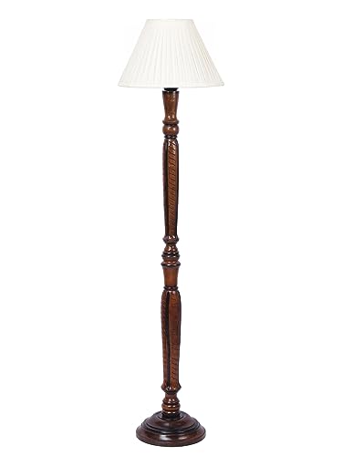 Image of Devansh Straight Pleated Off-White Cotton Wooden Floor Lamp -31