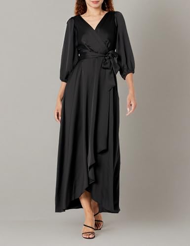 Image of DKNY Women's Balloon Sleeve Satin Faux Wrap Maxi Dress