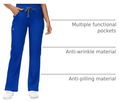 Image of COMENII Scrubs for Women, Knit Yoga Waistband Straight Leg Cargo Pants, Classic Fit Womens Scrubs Pants
