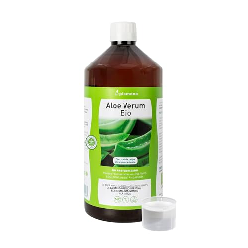PLAMECA - Aloe Verum Bio 100%, Bebida de Aloe Vera, Jugo Sin Pasteurizar, Sin Edulcorantes, en Frío, Ayuda a la Salud Gastrointestinal, al Sistema Inmunitario y ante la Fatiga - 1 L