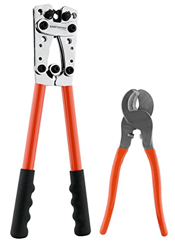 Haisstronica Battery Cable Lug Crimping Tools with Wire Cutter-Wire Crimping Tool-AWG 10 8 6 4 2 1/0-Battery Terminal Crimper for Heavy Duty Wire Lugs,Battery Terminal,Copper Lugs Terminal (ORANGE)