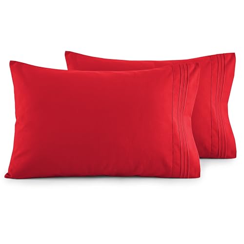 Elegant Comfort Luxury Ultra-Soft 2-Piece Pillowcase Set - 1500 Premium Hotel Quality Microfiber Double Brushed - Wrinkle Resistant, Standard/Queen, Red