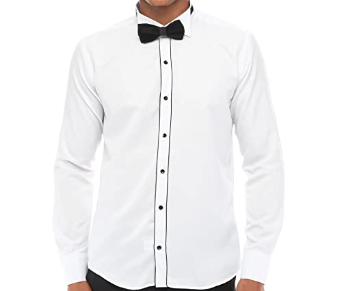 Mens Wing Collar Shirt Tuxedo White Black Piping Double Cuff Dinner Classic
