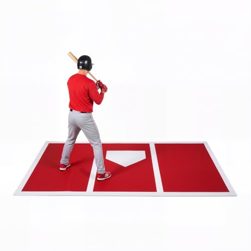GABTRUK Baseball Hitting Mat Home Plate Mat with Anti-Slide Rubber Back 6.5 x 4 Portable Batters Box Turf Mat Baseball for Hitting Practice - Indoor and Outdoor Use (Red 6.5 x 4)