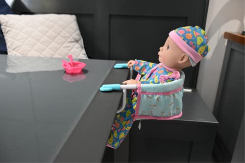 Kookamunga Kids Baby Doll High Chair - Clips Onto Tables - Doll High Chair For 18 Inch Dolls - Hook On Doll Chair For Table - Portable Feeding Chair For Dolls - Blue Rainbow #TOP6