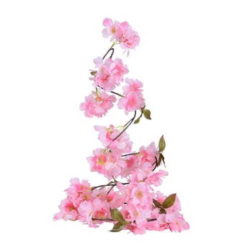 Image of Artificial Cherry Blossom Garland | Set of 2 String Hanging Vine | Faux Flowers for Home Garden Party Decor | Hanging Blossom Garland for Wedding Indoor Outdoor Decoration, Pink