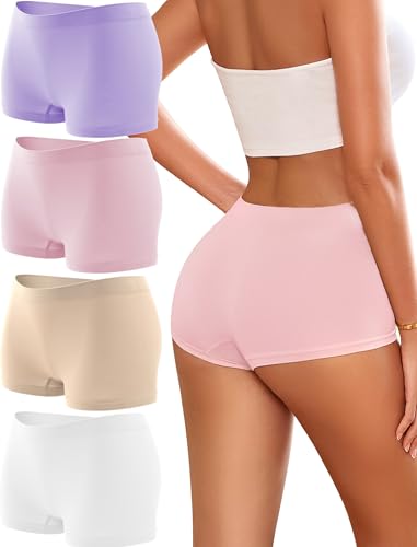Image of Womens Boyshorts Underwear Seamless Boxer Briefs Full Coverage Soft Stretch Boxer Shorts For Women 4 Pack