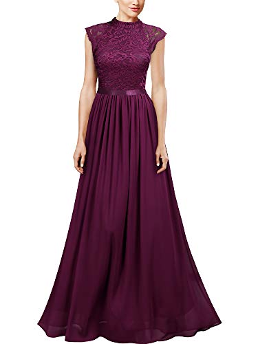 Miusol Vintage Encaje Gasa A-Line Noche Boda Vestido Largo para Mujer Magenta M