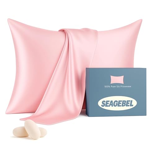 SEAGEBEL 100% Pure Mulberry Silk Pillowcase for Hair and Skin Health,Cooling Pillow Cases with Zipper,Both Sides Premium Grade 6A Silk (Pink, Standard 20"x26")