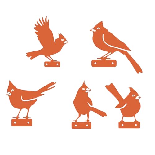 Gazocua Decoración de pájaros para exteriores - 5 piezas cartel vintage decoración exterior - estaca de metal óxido pájaro jardín obra de arte - para valla, maceta, exterior, césped, terraza