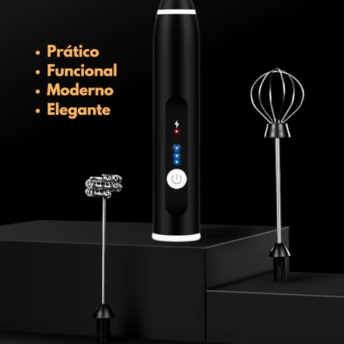 Mixer Portátil Recarregável de Mão Potente Batedor de Leite Ovos Massas com 2 Batedores Inox Cabo US