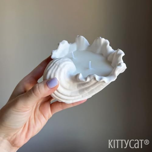 Image of Kitty Cat Aesthetic Soy Wax Scented Candles | Reusable Concrete Sea Shell Jars | Vanilla Aroma | 12+ Hours Burn Time | Perfect Home Decor for Bedroom, Office & Hostel (Wave Shell Candle)