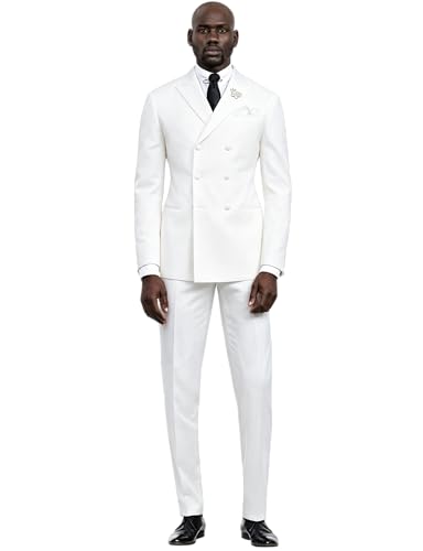 Cdkoke Hombre 3x2 Doble Pechera Traje Solapa de Pico para Boda Formal Chaqueta Pantalones
