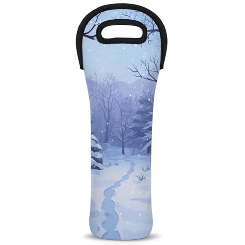 Neoprene Wine Tote Carrier Bag for Wine,Water, Champagne, Beer, Baby Bottles 15.6 x 5.1 Inches, Protective Wine Bag,Winter Forest