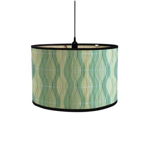 FANSU Vintage Bamboo Lamp Shades for Table Lamps, Round Drum Light Shade Woodsy Decor Pendant Lampshades,Pattern Chandelier Lamp Covers Ceiling Lampshade (30 * 20cm,Water Pattern)