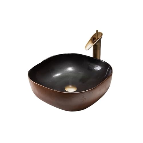 Fregadero de baño de cerámica gruesa – Lavabo cuadrado retro sobre el mostrador para guardarropa pequeño, elegante y lavabo para baños modernos