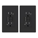 ELEGRP GFCI Outlet Outdoor, 15 Amp Self-Test GFI Electrical Outlet with Thinner Design, Weather & Tamper Resistant GFCI Receptacle, Ground Fault Receptacle w/Wall Plate, UL Listed, Matte Black, 2 Pack