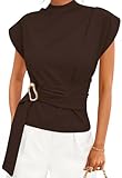 ZESICA Women's 2026 Summer Cap Sleeve Blouse Mock Neck Business Casual Tops Spring Dressy Tunic Work Shirts Brown X-Large