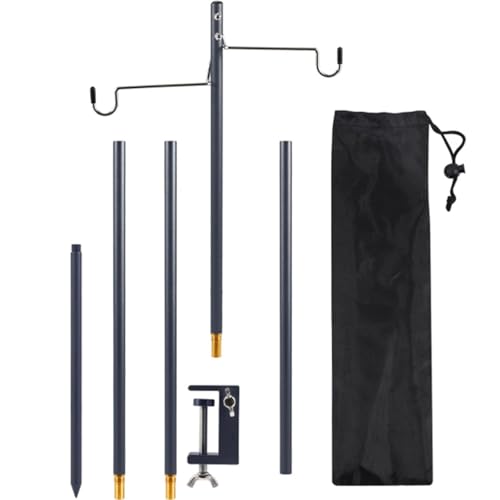 ランタンスタンド ランタンポール ダブルフック 折りたたみ式 アルミ製 キャンプライトスタンド 軽量 キャンプ 用品 収納袋付き