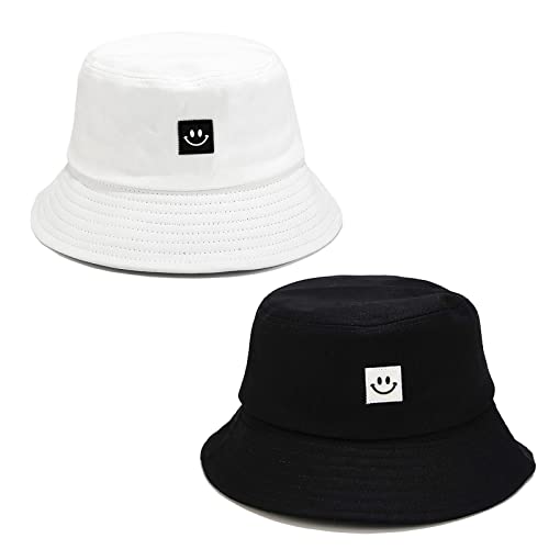 2 Pcs Bucket Hat - Women Men Sun Hat Bucket Hat for Women, Travel Beach Fisherman Cap for Men Women Teens, 100% Cotton Sun Protection Windproof Bucket Hats