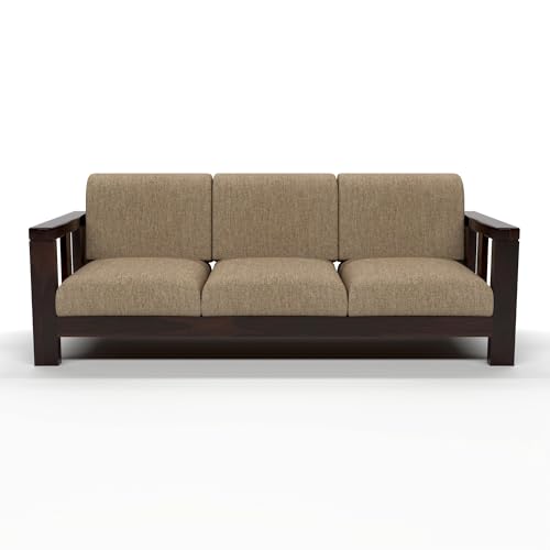 Image of Solid Sheesham Wooden Sofa 3 Seater | 3 Person Sofa for Living Room | Elegant 3 Seater Sofa Set for Home & Office Furniture (Evans Walnut, 3 Seater)