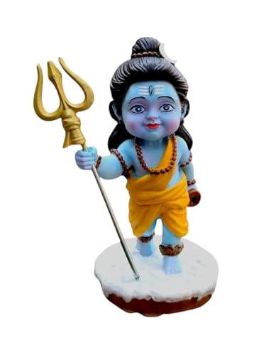 Rainbow Furnishings Cute Baby Shiv Idol with Trishul – Adorable Lord Shiva Murti for Home Temple, Car Dashboard & Pooja Room | Handcrafted Mahadev Idol Trident Gifting 4.5 in (Blue)
