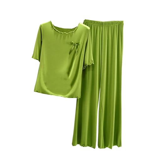 Ensemble deux pièces à nouer sur le devant avec pantalon large d'été léger pour femme