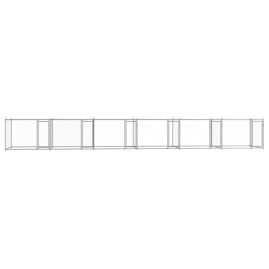 Perrera para perros de acero galvanizado con puertas gris 12 x 2 x 1,5 m, salida para perros cachorros, jaula con seguridad, protección, entrenamiento y separación en el jardín o terraza
