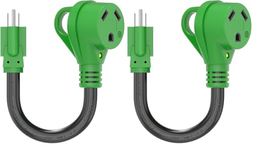 Image of RVGUARD 30 Amp to 110 Volt RV Adapter Cord 12 Inch, NEMA 5-15P to NEMA TT-30R Electrical Power Adapter with LED Power Indicator, Green, ETL Listed (Pack of 2)
