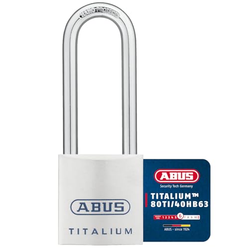 ABUS Titalium Vorhängeschloss 80TI/40HB63 - mit hohem Bügel - Kellerschloss mit leichtem, massiven Schlosskörper aus Spezial-Aluminium - ABUS-Sicherheitslevel 6 - Silber