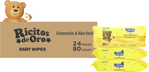 Image of Ricitos de Oro Baby Wipes with Chamomile & Aloe Vera, 80 Count | 24 Pack, Alcohol Free, Hypoallergenic, Ultra Soft