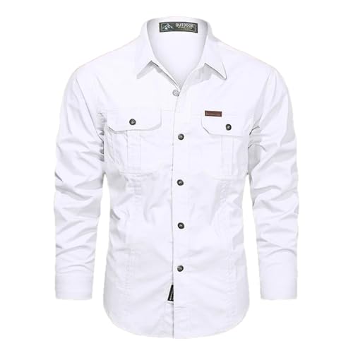 Spring Cotton Cargo Shirt for Men Long Sleeve Multi-Pocket Shirts Casual Colthing Militar Overshirt