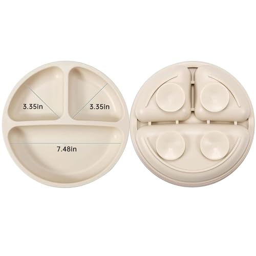 PandaEar Silikon Baby Geschirrset mit Saugnapf, 2 Unterteilt Kinderteller + 2 Saugnäpfe Baby Breischale + 2 Baby Trinkbecher mit 2 Babylöffel 2 Gabel, Kindergeschirr Set, Baby Essen Set Zubehör