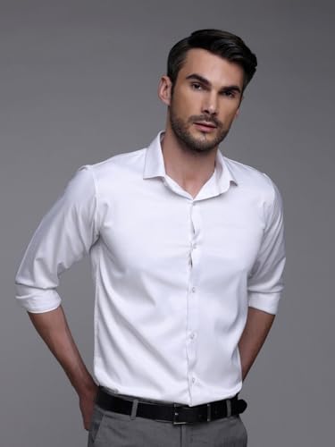 Image of IndoPrimo Men's Satin Shirt with Spread Collar Neck Line Solid Pattern Full Sleeves Regular Fit Western Style and Standard Length