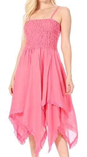 Image of Sakkas Ella Smocked Bodice Spaghetti Strap Double Layered Dress
