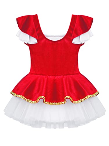 Hulija Kids Girls Ballet Dance Leotard Dress Fairytale Cosplay Costume Ringmaster Mesh Tutu Skirt Performance Red 8 Years #TOP3