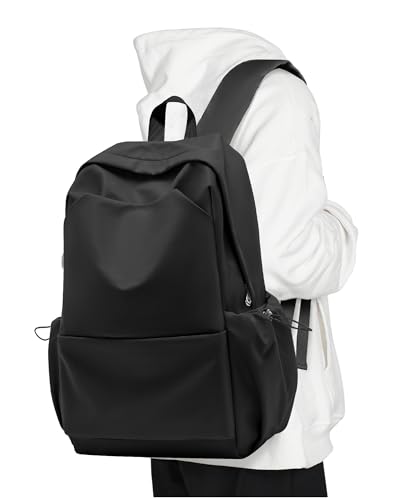 UPPACK Sac à dos noir pour femme, esthétique, grand sac à dos pour homme, sac à dos de gym, sac à dos décontracté, sac à dos pour ordinateur portable, université, noir, Sacs à dos de jour