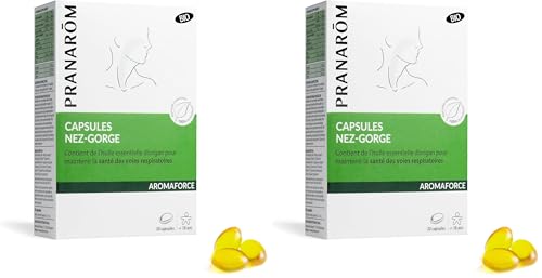 Pranarôm - Aromaforce - Capsules Nez-Gorge, Compléments Alimentaires Aux Huiles Essentielles, Origan vulgaire, Maintient La Santé Des Voies Respiratoires, Citronnier, 100 Pour cent Bio - 30 Capsules