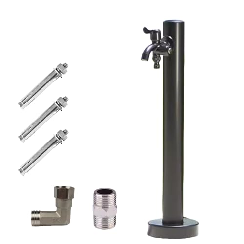 LOADFUN 屋外立水栓 ガーデン蛇口 ステンレス製 凍結防止 散水灌漑用 304ステンレス鋼 二重給水システム ダブル蛇口 安定ベース 公園 庭園 農場 洗車 ペットシャワー 防錆 耐久性 屋外水道 (?柱形A,60X6CM)