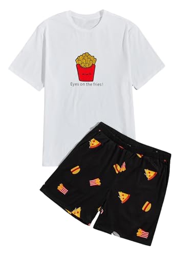 Image of Verdusa Men's Pajamas Set 2 Piece Pjs Sets Short Sleeve Letter Print Tee and Short Lounge Set