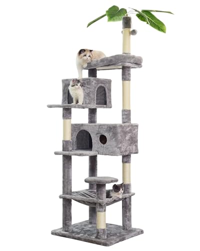 195cm Cat Tree Tower Scratching Posts Multilevel Cat Climbing House with Condos & Ladder Cat Activity Centre for Indoor Cats, Dark Grey 195cm Cat Tree Tower Scratching Posts Multilevel Cat Climbing House with Condos & Ladder Cat Activity Centre for Indoor Cats, Dark Grey