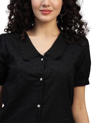 Image of Shirt for Women Printed Casual V-Neck Button Down Short Sleeve Blouse Crop Top, Stylish Collared, Formal, Trendy