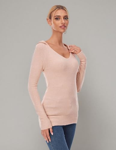 Image of AmelieBoutik Women Hooded V Neck Raglan Long Sleeve Sweater Knit Top